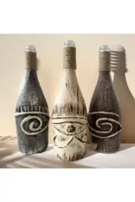 El Yapımı Dekoratif Şampanya Şişeleri 3'lü Set, Antik Mısır Mitolojisi, Ev-mutfak-bar Dekor - Görsel 4