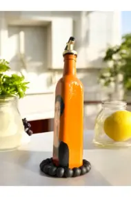 500 ML El Yapımı Kadın Portreli Cam Yağdanlık | Sosluk, Sirkelik, Mutfak & Sofra Aksesuarı, Yeşil - Görsel 3