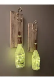 Tıpa Peri Led Işıklı Krem Kahve Renkli Buzlu Cam Şampanya Şişesi Duvar Aplik 2'li Set