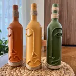 El Yapımı Soyut Yüz Tasarımı Şarap Şişesi Dekorasyonu , Dekoratif Şarap Şişeleri 3'lü Set