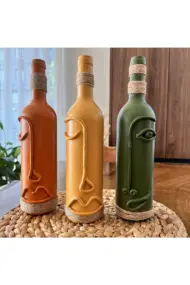El Yapımı Soyut Yüz Tasarımı Şarap Şişesi Dekorasyonu , Dekoratif Şarap Şişeleri 3'lü Set