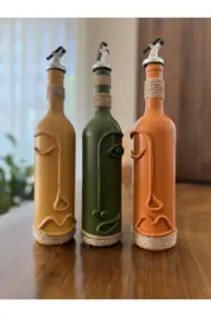 El Yapımı Soyut Yüz Tasarımı Şarap Şişesi Dekorasyonu , Dekoratif Şarap Şişeleri 3'lü Set - Görsel 3