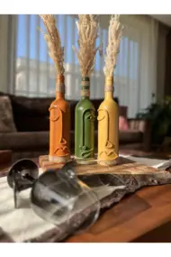 El Yapımı Soyut Yüz Tasarımı Şarap Şişesi Dekorasyonu , Dekoratif Şarap Şişeleri 3'lü Set - Görsel 4