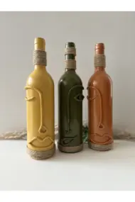 El Yapımı Soyut Yüz Tasarımı Şarap Şişesi Dekorasyonu , Dekoratif Şarap Şişeleri 3'lü Set - Görsel 6