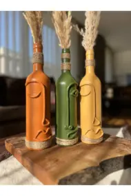 El Yapımı Soyut Yüz Tasarımı Şarap Şişesi Dekorasyonu , Dekoratif Şarap Şişeleri 3'lü Set - Görsel 7