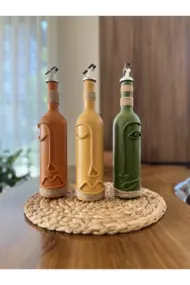 El Yapımı Soyut Yüz Tasarımı Şarap Şişesi Dekorasyonu , Dekoratif Şarap Şişeleri 3'lü Set - Görsel 8