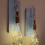 Tıpa Peri Led Işıklı Mavi Eskitme Ahşap Cam Şampanya Şişesi Duvar Aplik 2'li Set