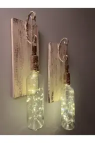 Tıpa Peri Led Işıklı Krem Kahve Cam Şarap Şişesi Duvar Aplik 2'li Set