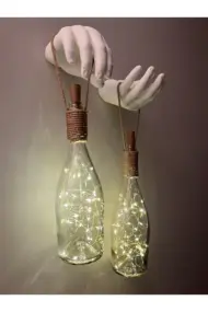 El Yapımı Heykel El Dekorlu Led Işıklı Şampanya Şişesi Aplik 2'li Set