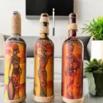 El Yapımı Afrika Kabilesi Kadın Figürlü Dekoratif Şarap Şişeleri 3'lü Set