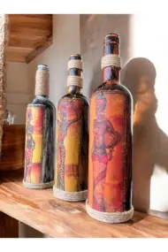 El Yapımı Afrika Kabilesi Kadın Figürlü Dekoratif Şarap Şişeleri 3'lü Set - Görsel 4