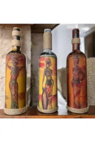 El Yapımı Afrika Kabilesi Kadın Figürlü Dekoratif Şarap Şişeleri 3'lü Set - Görsel 5