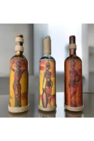El Yapımı Afrika Kabilesi Kadın Figürlü Dekoratif Şarap Şişeleri 3'lü Set - Görsel 6
