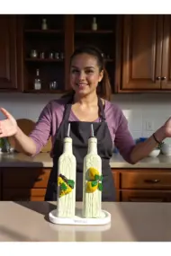 500 ml El Yapımı Limon ve Üzüm Desenli 2’li Cam Yağdanlık Sosluk Seti – Dekoratif Tasarım Mutfak - Görsel 3