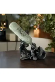 Gümüş Renkli Şövalye Figürlü Şarap Şişesi Tutucu Obje Ve Aydınlatma Şişesi Masa Üzeri Aplik - Görsel 2