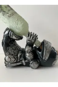 Gümüş Renkli Şövalye Figürlü Şarap Şişesi Tutucu Obje Ve Aydınlatma Şişesi Masa Üzeri Aplik - Görsel 5