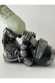 Gümüş Renkli Şövalye Figürlü Şarap Şişesi Tutucu Obje Ve Aydınlatma Şişesi Masa Üzeri Aplik - Görsel 6