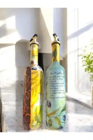 El Yapımı Limon & Zeytin Desenli Cam Yağdanlık & Sirkelik Seti | Şık Mutfak Dekoru & Özel Ev Hediye - Görsel 5