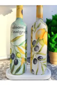 El Yapımı Limon & Zeytin Desenli Cam Yağdanlık & Sirkelik Seti | Şık Mutfak Dekoru & Özel Ev Hediye - Görsel 6