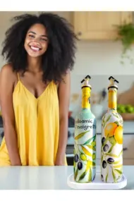 El Yapımı Limon & Zeytin Desenli Cam Yağdanlık & Sirkelik Seti | Şık Mutfak Dekoru & Özel Ev Hediye - Görsel 8