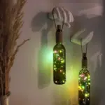 El Yapımı Heykel El Dekorlu Renkli Led Işıklı Yeşil Şarap Şişesi Aplik 2'li Set