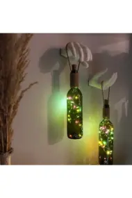 El Yapımı Heykel El Dekorlu Renkli Led Işıklı Yeşil Şarap Şişesi Aplik 2'li Set