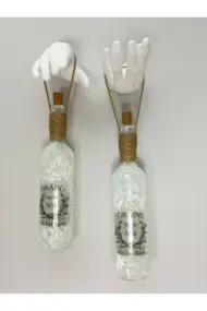 El Yapımı Heykel El Dekorlu Led Işıklı Buzlu Cam Şarap Şişesi Aplik 2'li Set - Görsel 4