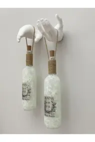 El Yapımı Heykel El Dekorlu Led Işıklı Buzlu Cam Şarap Şişesi Aplik 2'li Set - Görsel 6