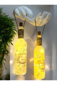 El Yapımı Heykel El Dekorlu Led Işıklı Buzlu Cam Şarap Şişesi Aplik 2'li Set - Görsel 8