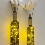El Yapımı Heykel El Dekorlu Led Işıklı Yeşil Şarap Şişesi Aplik 2'li Set