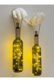 El Yapımı Heykel El Dekorlu Led Işıklı Yeşil Şarap Şişesi Aplik 2'li Set