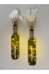El Yapımı Heykel El Dekorlu Led Işıklı Yeşil Şarap Şişesi Aplik 2'li Set - Görsel 2