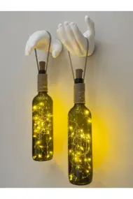 El Yapımı Heykel El Dekorlu Led Işıklı Yeşil Şarap Şişesi Aplik 2'li Set - Görsel 3