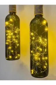 El Yapımı Heykel El Dekorlu Led Işıklı Yeşil Şarap Şişesi Aplik 2'li Set - Görsel 4