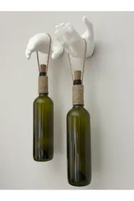 El Yapımı Heykel El Dekorlu Led Işıklı Yeşil Şarap Şişesi Aplik 2'li Set - Görsel 8