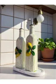 500 ml El Yapımı Limon ve Üzüm Desenli 2’li Cam Yağdanlık Sosluk Seti – Dekoratif Tasarım Mutfak - Görsel 4