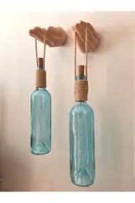 El Figürlü Duvar Lambası – PİLLİ LED Işıklı Dekoratif Mavi Boyalı Cam Şişe Aydınlatma | Vintage El - Görsel 6