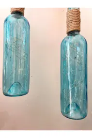 El Figürlü Duvar Lambası – PİLLİ LED Işıklı Dekoratif Mavi Boyalı Cam Şişe Aydınlatma | Vintage El - Görsel 7
