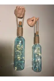 El Figürlü Duvar Lambası – PİLLİ LED Işıklı Dekoratif Mavi Boyalı Cam Şişe Aydınlatma | Vintage El - Görsel 8