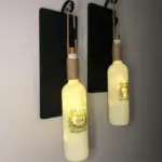 Led Işıklı Siyah Renkli Özel Buzlu Cam Şarap Şişesi Duvar Aplik 2'li Set