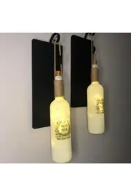 Led Işıklı Siyah Renkli Özel Buzlu Cam Şarap Şişesi Duvar Aplik 2'li Set