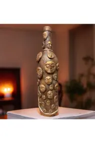 El Yapımı Kil Insan Yüzleri Ile Dekoratif Kahverengi Pas Efekti Şarap Şişesi, Ev /ofis Dekoru