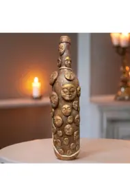 El Yapımı Kil Insan Yüzleri Ile Dekoratif Kahverengi Pas Efekti Şarap Şişesi, Ev /ofis Dekoru - Görsel 2