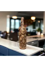 El Yapımı Kil Insan Yüzleri Ile Dekoratif Kahverengi Pas Efekti Şarap Şişesi, Ev /ofis Dekoru - Görsel 4
