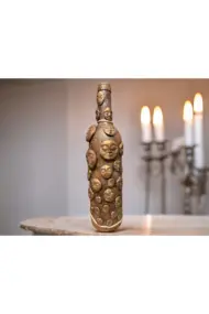 El Yapımı Kil Insan Yüzleri Ile Dekoratif Kahverengi Pas Efekti Şarap Şişesi, Ev /ofis Dekoru - Görsel 5