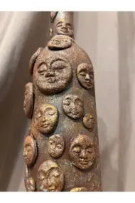 El Yapımı Kil Insan Yüzleri Ile Dekoratif Kahverengi Pas Efekti Şarap Şişesi, Ev /ofis Dekoru - Görsel 6