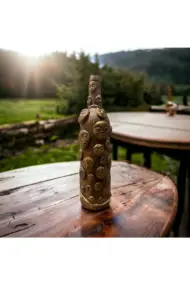 El Yapımı Kil Insan Yüzleri Ile Dekoratif Kahverengi Pas Efekti Şarap Şişesi, Ev /ofis Dekoru - Görsel 8