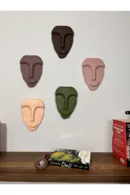 Özel Tasarım Dekoratif Duvar Maskeleri 5'li Set, Ev Dekoru, Kahverengi Dekor
