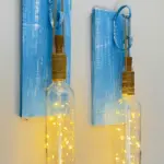 Mavi Tıpa Peri Led Işıklı Şarap Şişesi Duvar Aplik 2li Set, Ev Dekor, Bahçe Dekor,bar Dekor