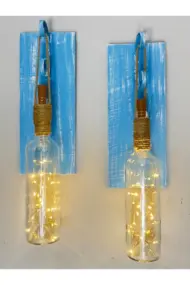 Mavi Tıpa Peri Led Işıklı Şarap Şişesi Duvar Aplik 2li Set, Ev Dekor, Bahçe Dekor,bar Dekor - Görsel 2